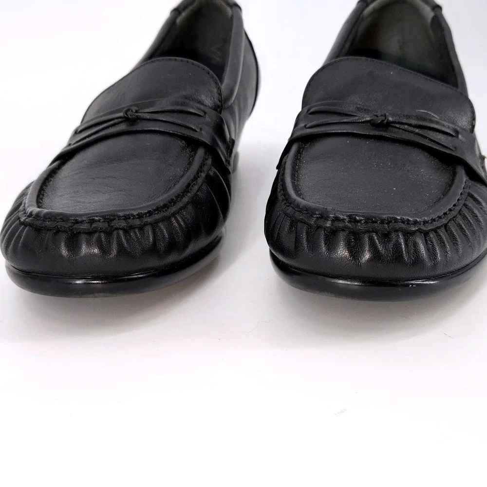 SAS Bounce Black Leather Wedge Loafer Moc Toe Slip On Comfort Shoes 9.5‎ M